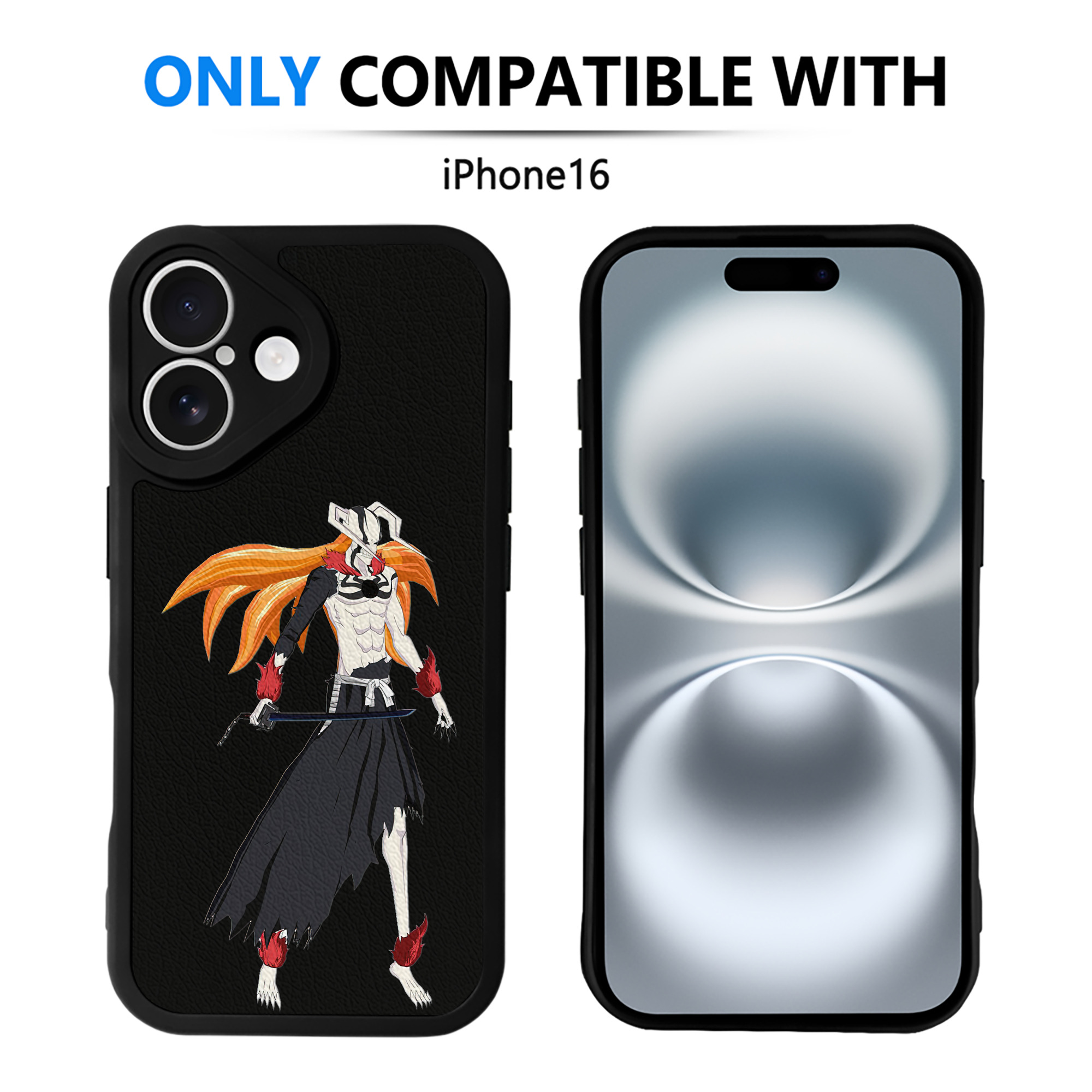 ブリーチ 黒崎一護（くろさき いちご）BLEACH Kurosaki Ichigo 【iPhone 16シリーズ対応】シリコンスマホケース（レザー調） 材質：シリコン